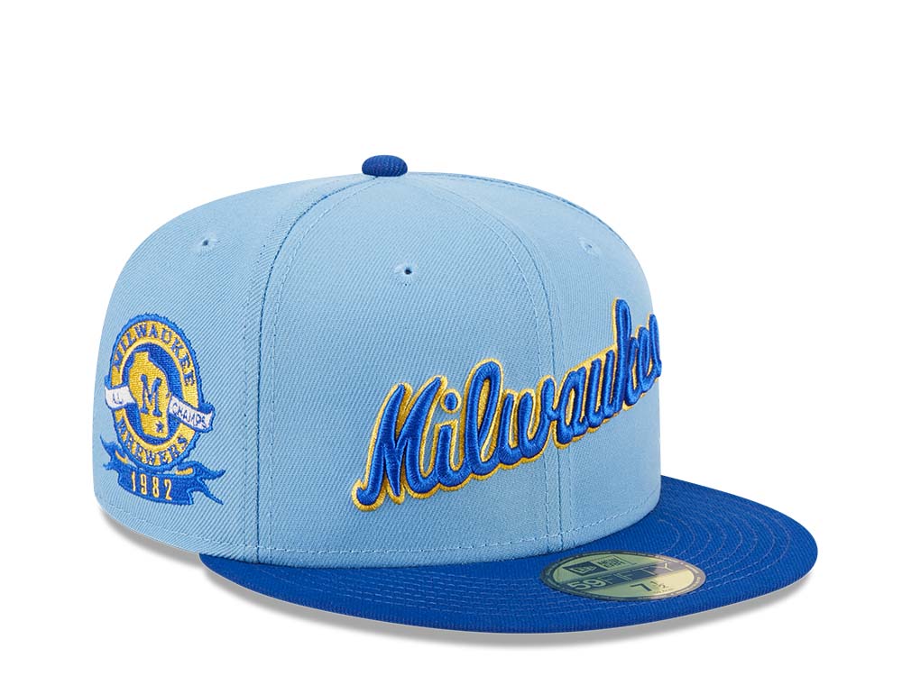 New Era Milwaukee Brewers Powder Blues Sky Throwback Edition 59Fifty Fitted Hat