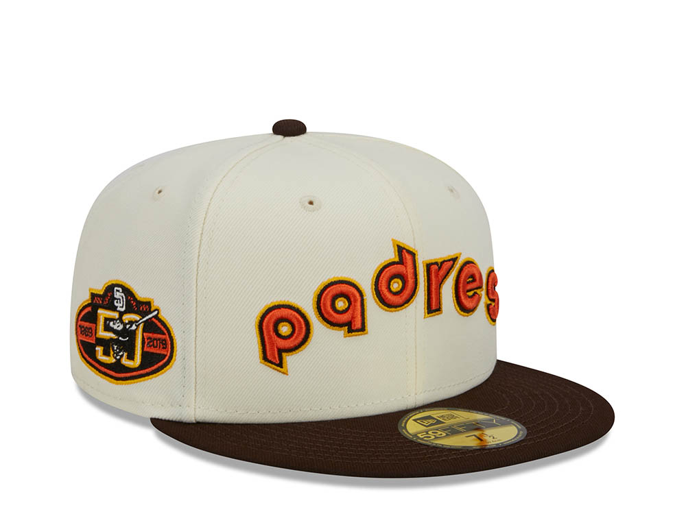 New Era San Diego Padres White Retro Script 50th Anniversary Throwback Edition 59Fifty Fitted Hat