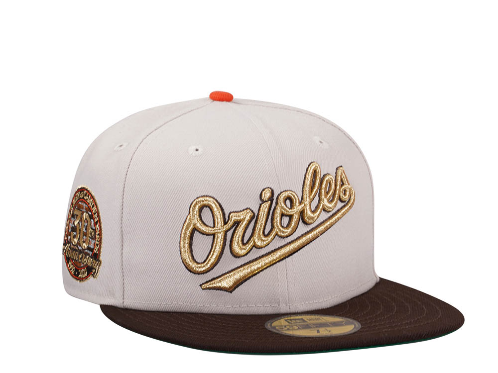 New Era Baltimore Orioles 30th Anniversary Stone Gold Two Tone Edition 59Fifty Fitted Hat