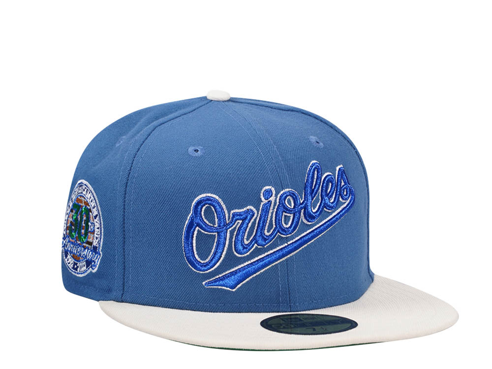 New Era Baltimore Orioles 30th Anniversary Glacier Blue Metallic Two Tone Edition 59Fifty Fitted Hat