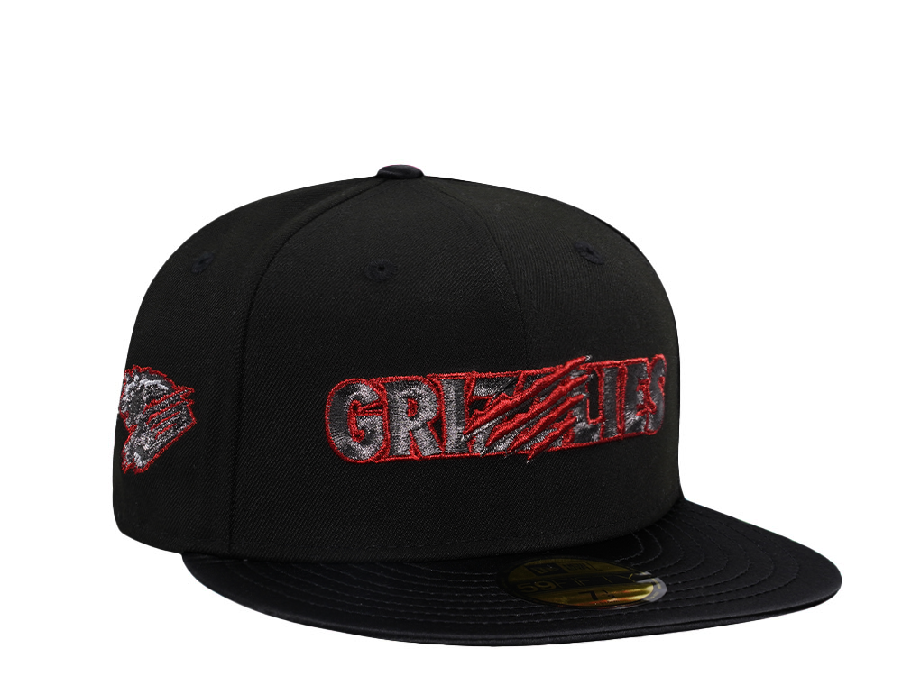 New Era Fresno Grizzlies Shiny Black and Red Satin Brim Edition 59Fifty Fitted Hat