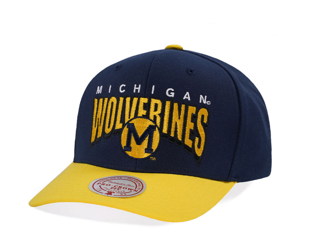 Mitchell & Ness Michigan Wolverines Pro Crown Fit Navy Snapback Hat