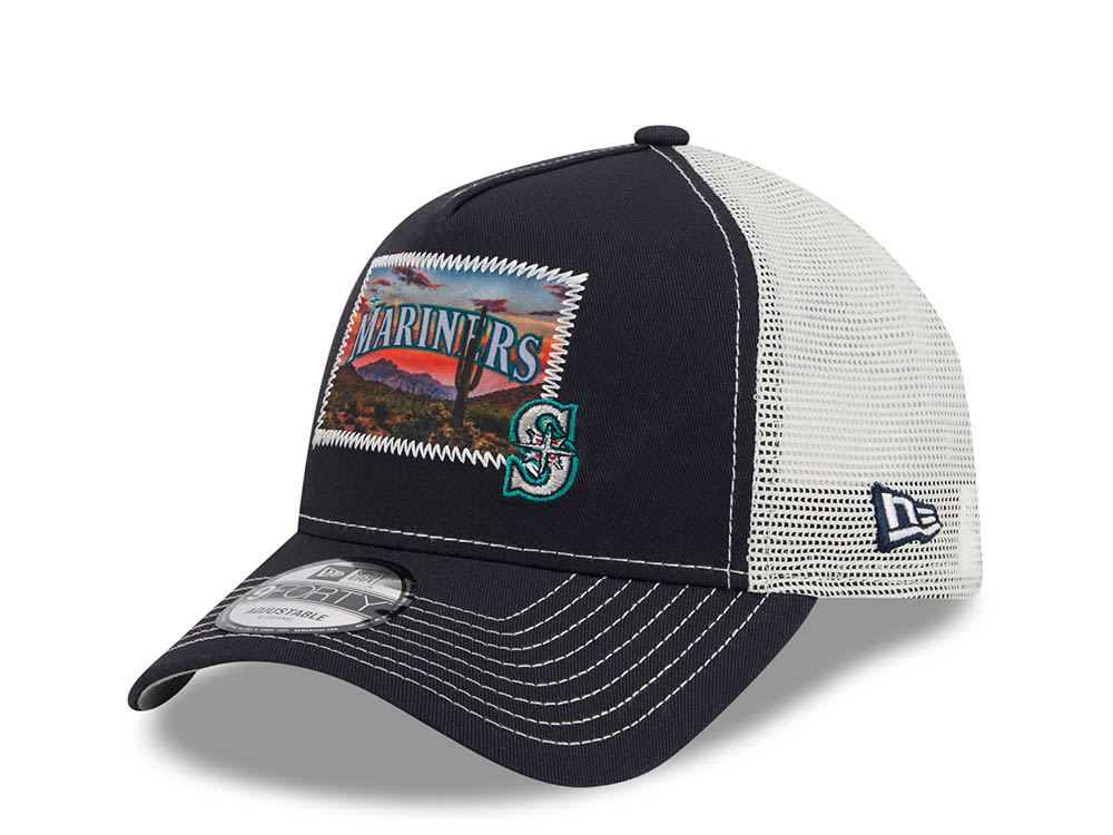 New Era Seattle Mariners M Patch Black 9Forty A Frame Trucker Snapback Hat