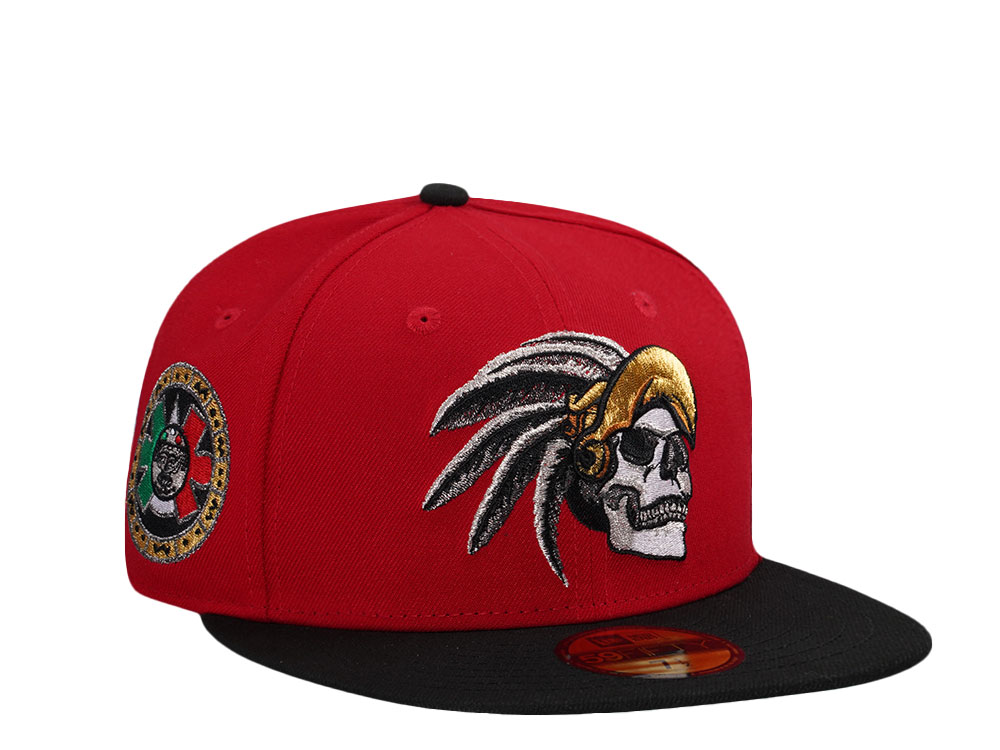 New Era Aztec Skull Warrior Red Metallic Two Tone Edition 59Fifty Fitted Hat