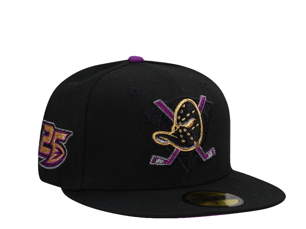 New Era Anaheim Ducks 25th Anniversary Black Prime Grape Edition 59Fifty Fitted Hat