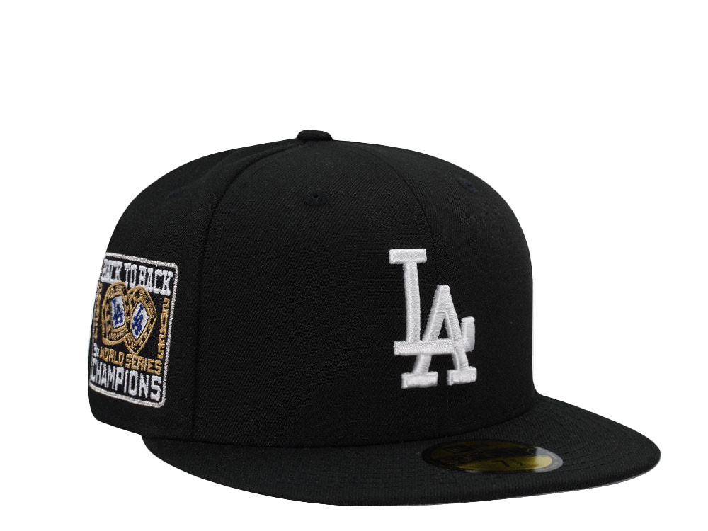 New Era Los Angeles Dodgers Back to Back World Series Champions Black Prime Edition 59Fifty Fitted Hat