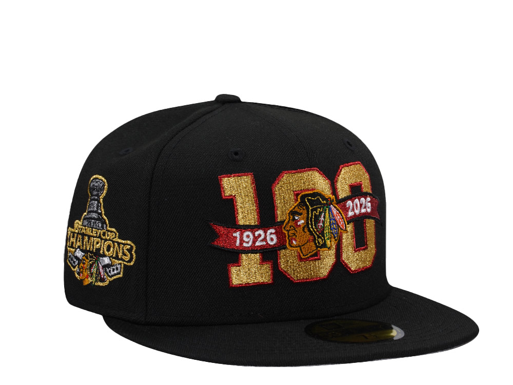 New Era Chicago Blackhawks 100th Anniversary Champions  Black Prime Edition 59Fifty Fitted Hat