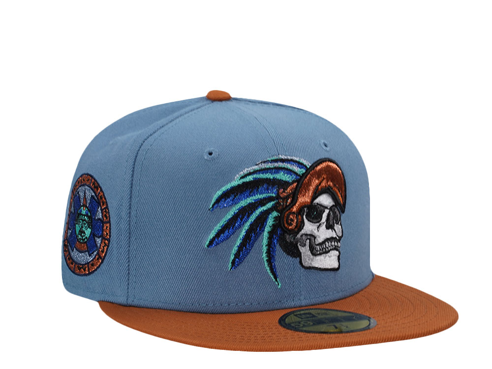 New Era Mexico Aztec Skull Warrior Sky Blue Two Tone Edition 59Fifty Fitted Hat