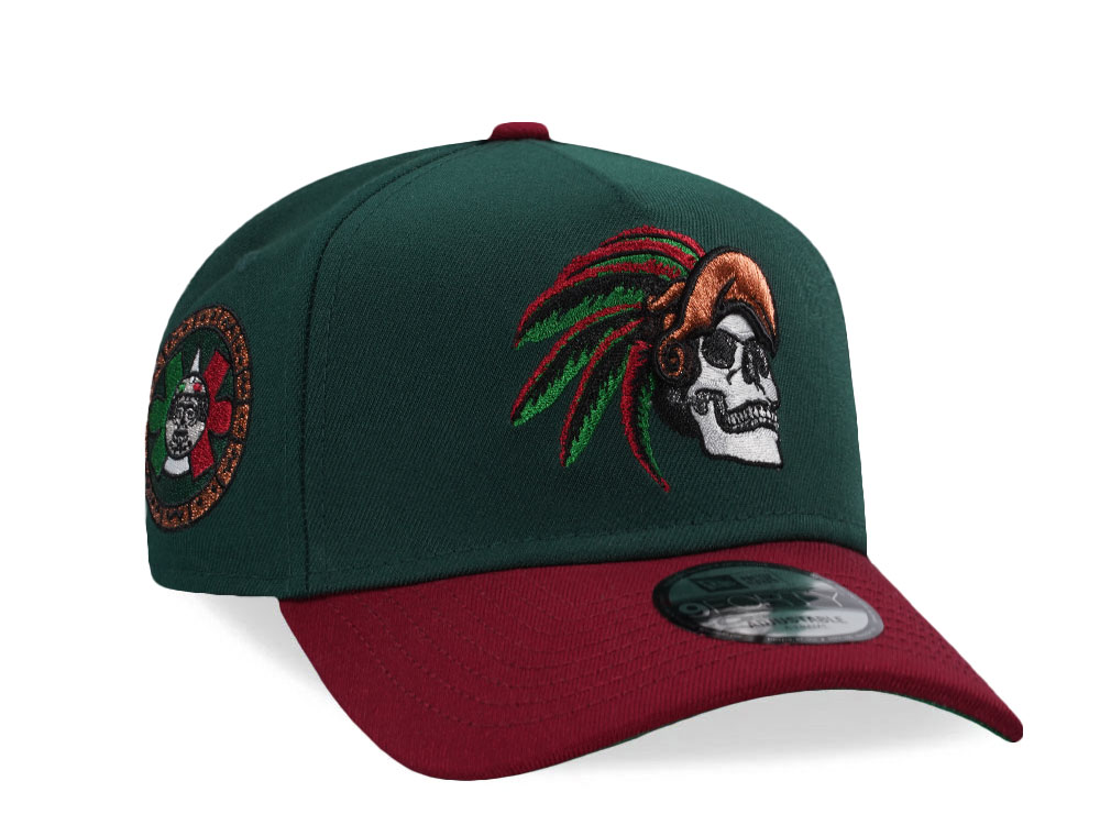 New Era Mexico Aztec Skull Warrior Dark Green Two Tone Edition 9Forty A Frame Snapback Hat